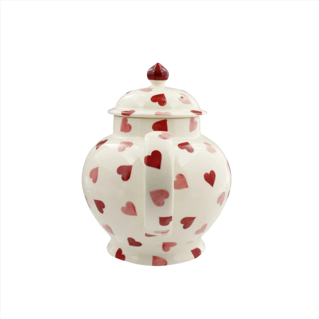 Emma Bridgewater Pink Hearts 4 Mug Teapot in boxed set with pink heart pattern and ceramic teapot design.
