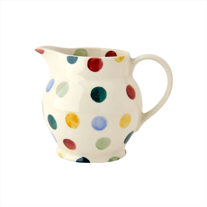 Emma Bridgewater Polka Dot Half Pint Jug in gray with a polka dot design and a classic, rounded shape.