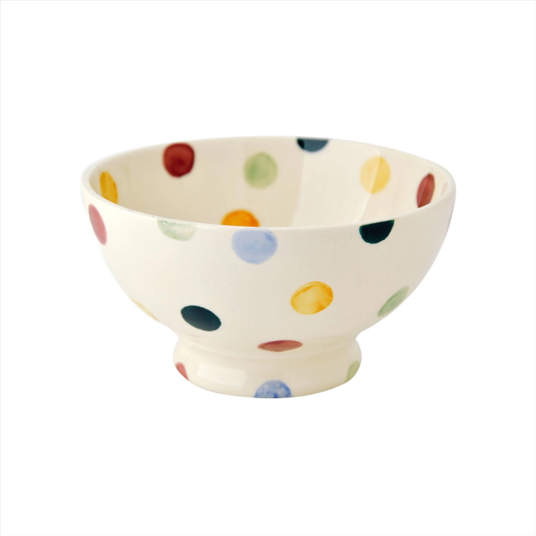 Emma Bridgewater Polka Dot French Bowl with gray and white polka dot design, ceramic tableware for serving and display.
