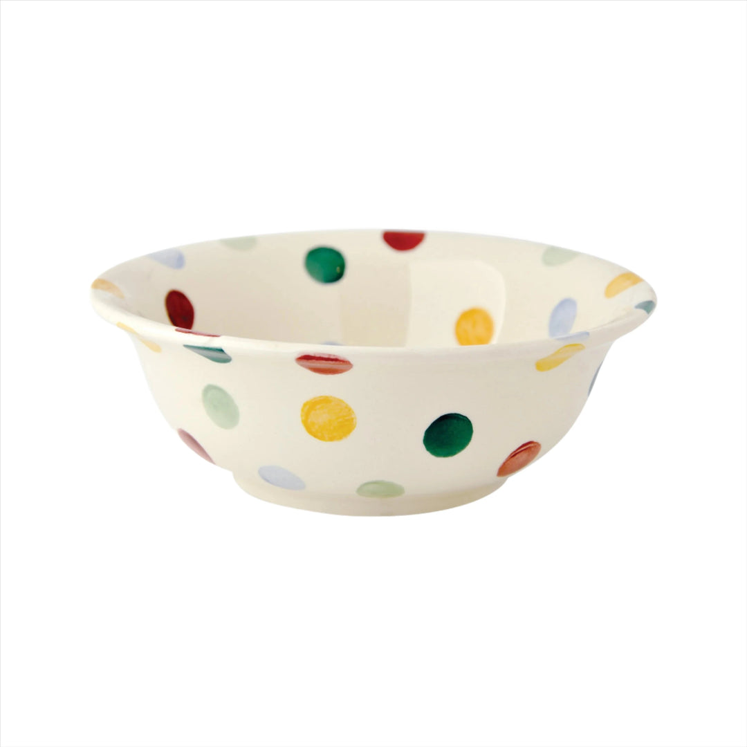 Emma Bridgewater Polka Dot cereal bowl with gray polka dot design on white ceramic.