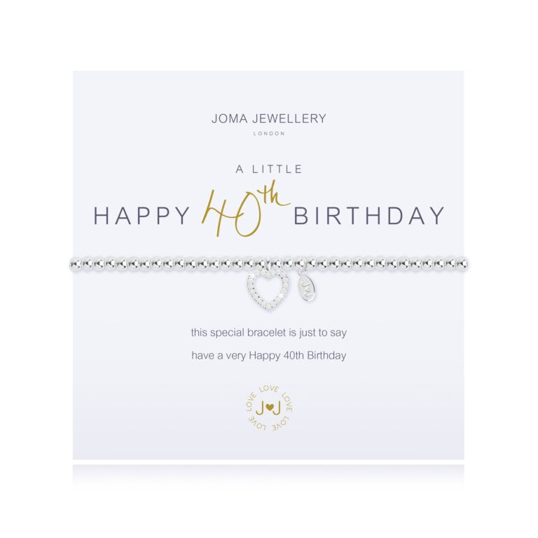 Joma Jewellery A Little Happy 40th Birthday bracelet with silver charm and delicate chain on white background