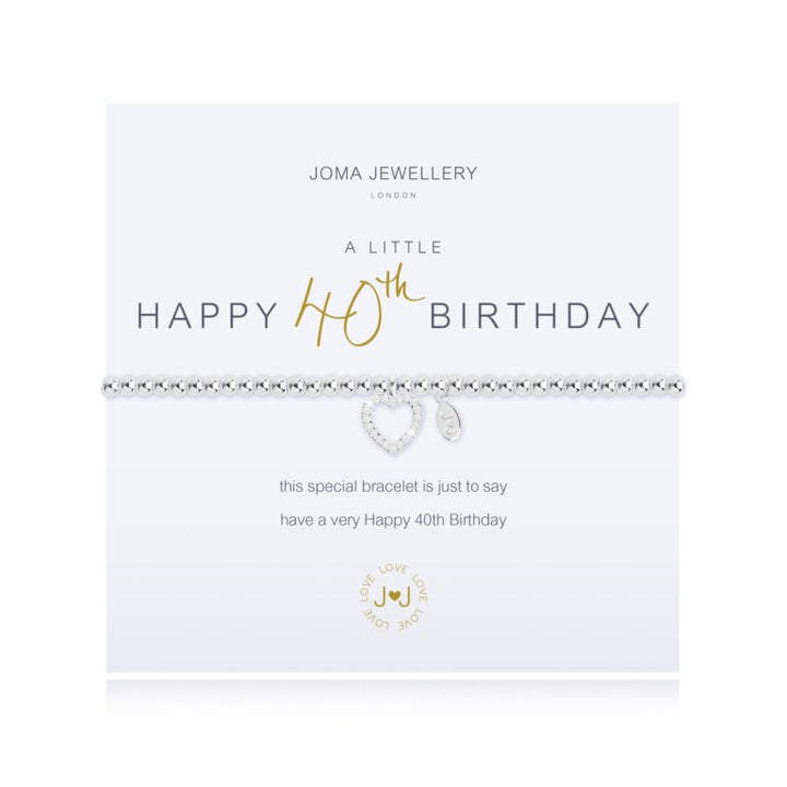 Joma Jewellery A Little Happy 40th Birthday bracelet with silver charm and delicate chain on white background