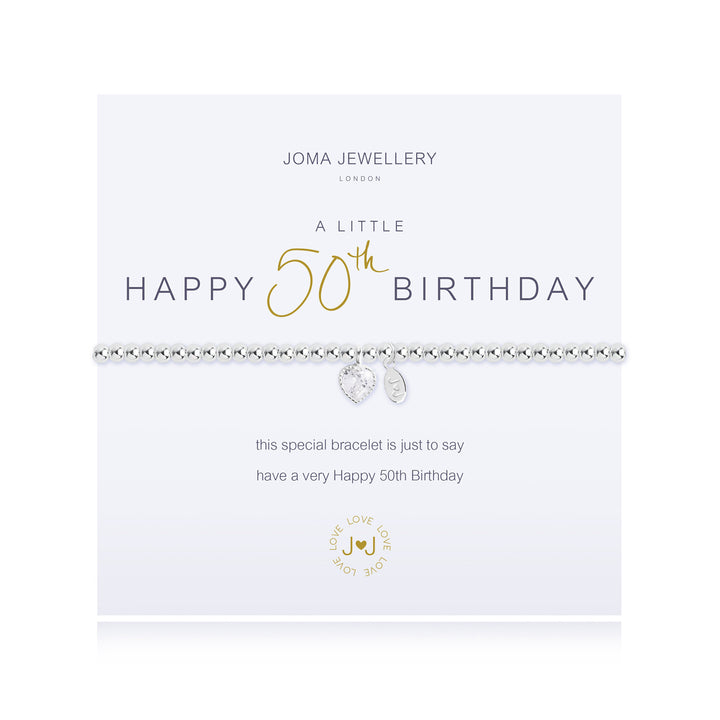 Joma Jewellery A Little Happy 50th Birthday bracelet with silver charm and delicate chain, perfect for celebrating milestones.