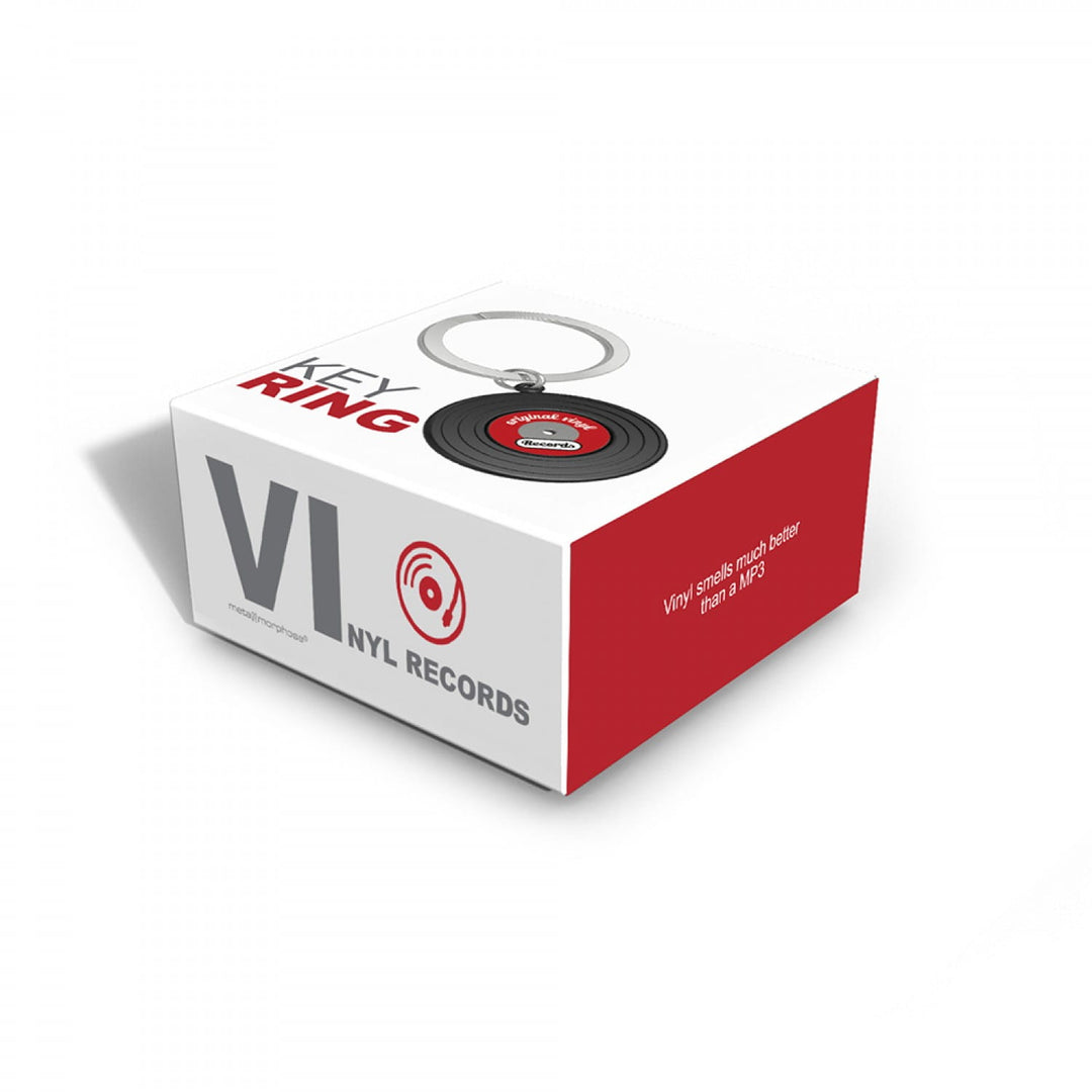 Oli Olsen Vinyl Records keyring by Cornucopia Worcester featuring a miniature vinyl record design on a metal keyring.