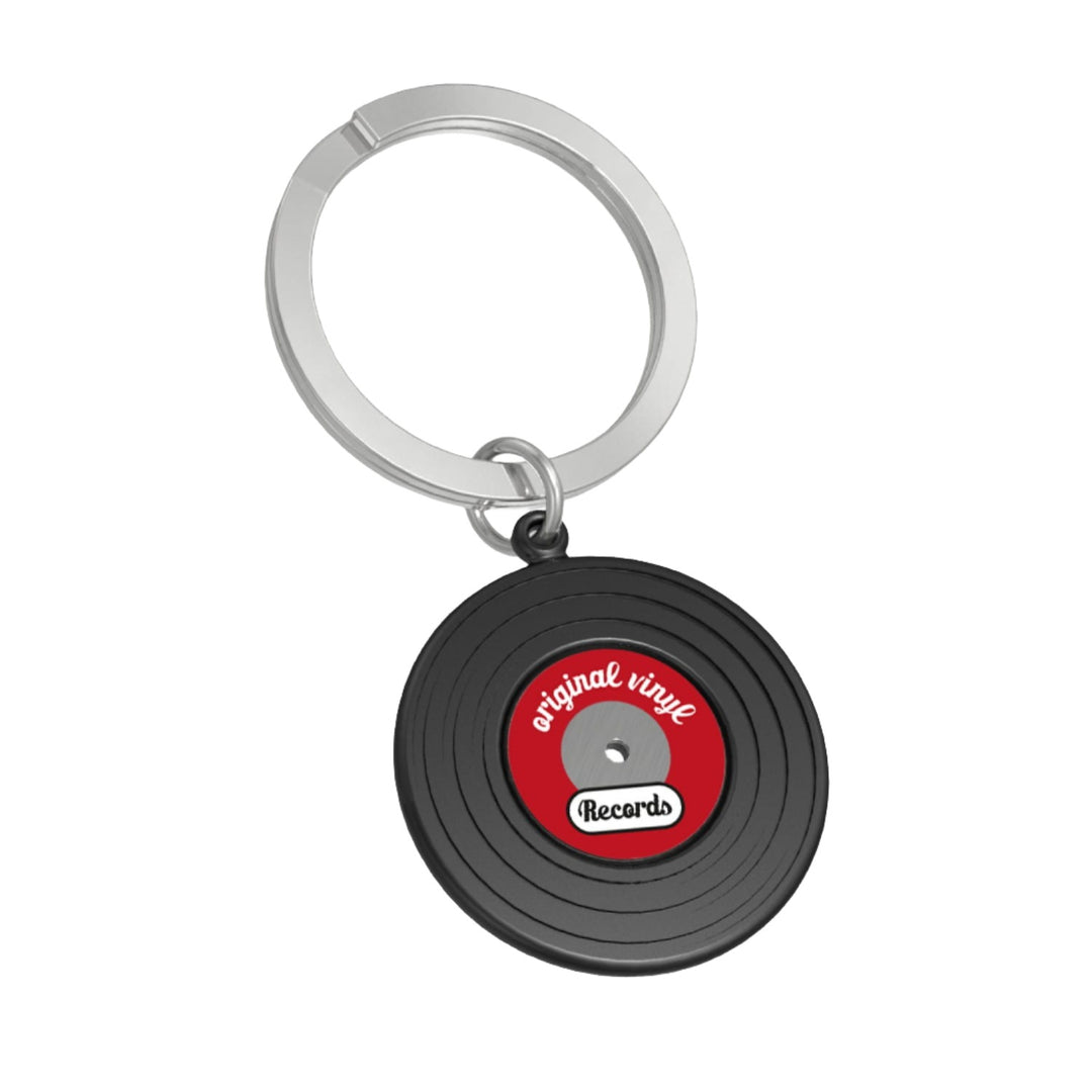 Oli Olsen vinyl records keyring featuring miniature record design, attached to a metal keyring, on a plain background.