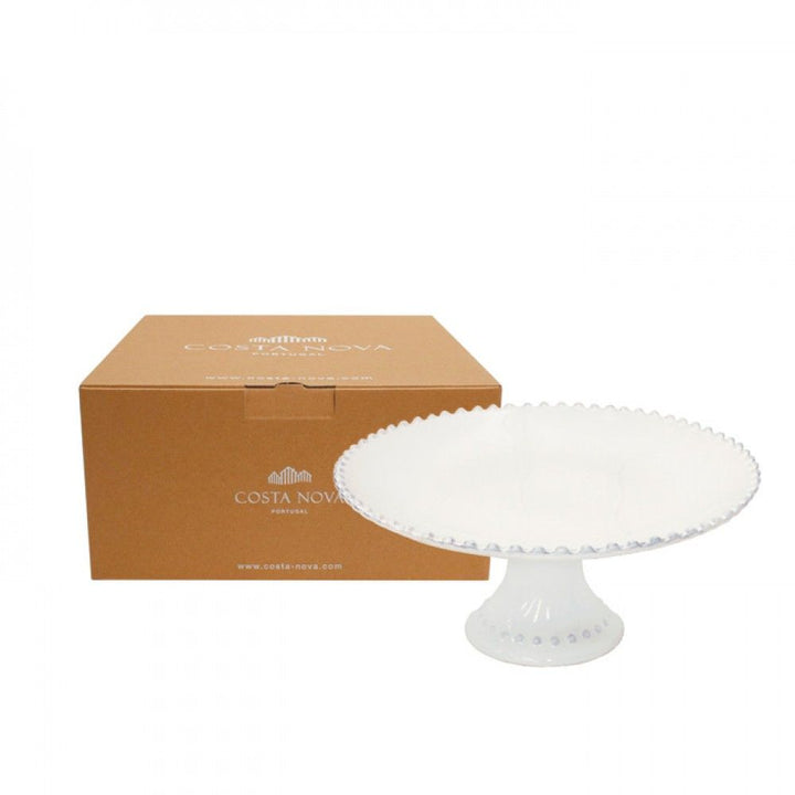 Pearl white medium footed plate from My Gifts Trade by Cornucopia Worcester, showcasing a decorative ceramic design.