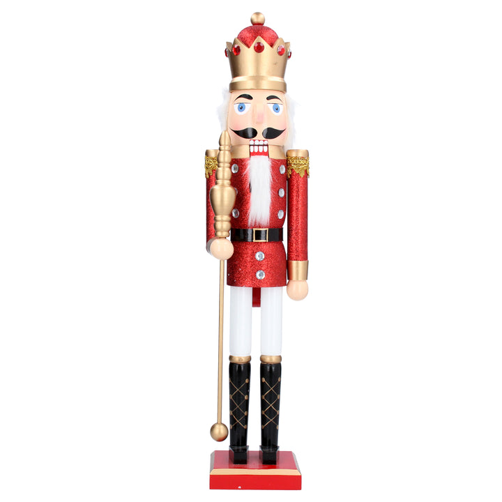 Gisela Graham Christmas Nutcracker in red, white, and gold wood with festive details, perfect for holiday decor.