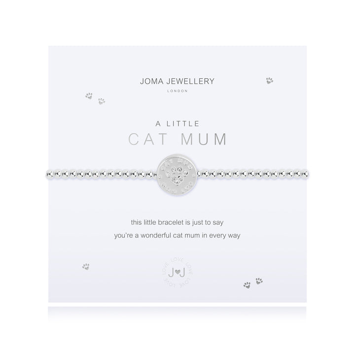 Silver "A Little Cat Mum" bracelet by Joma Jewellery featuring a delicate cat charm on a chain.