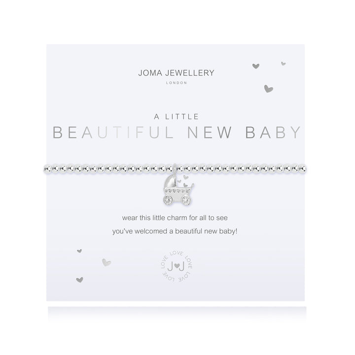 Silver "A Little Beautiful New Baby" bracelet by Joma Jewellery featuring delicate charm for infants.