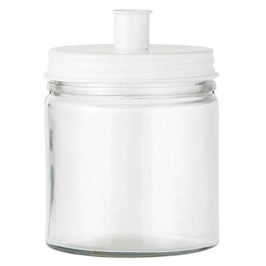 White metal candle holder with a lid, designed by IB Laursen for Cornucopia Home and Gift, showcasing a decorative and functional piece.