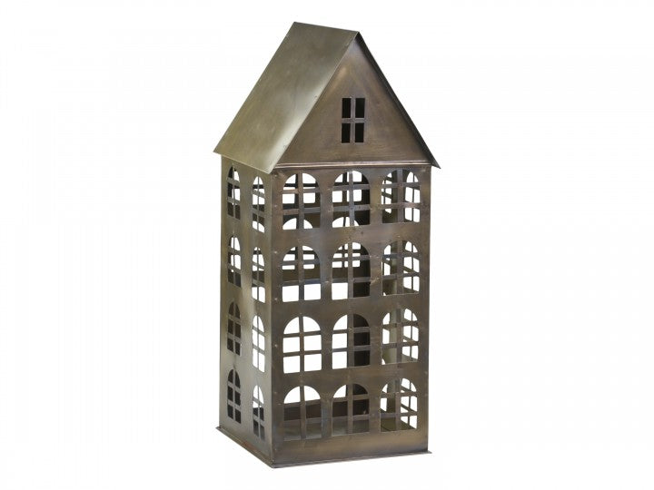 Chic Antique Candle House in antique brass finish, decorative home accent with intricate detailing by Cornucopia Home and Gift
