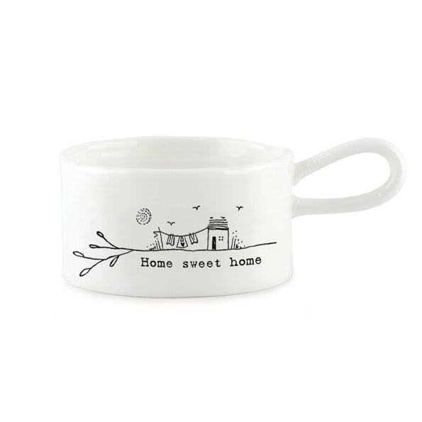 East of India handled tea light holder with "Home Sweet Home" design, crafted by Cornucopia Home and Gift, perfect for cozy decor