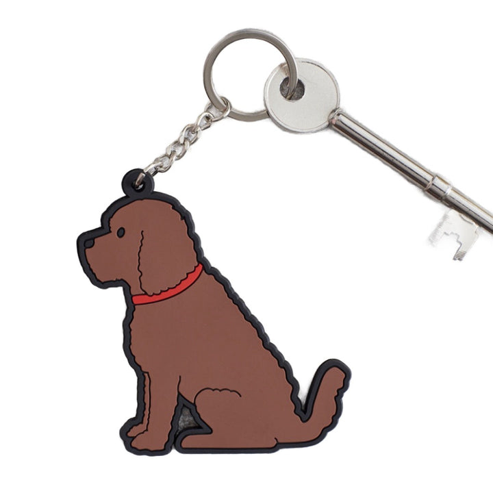 Sweet William Chocolate Cockapoo or Labradoodle keyring by Cornucopia Home and Gift, featuring detailed dog-shaped design.
