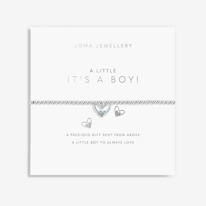 Joma Jewellery "A Little Its A Boy!" charm bracelet with silver-tone details, perfect for celebrating new arrivals.