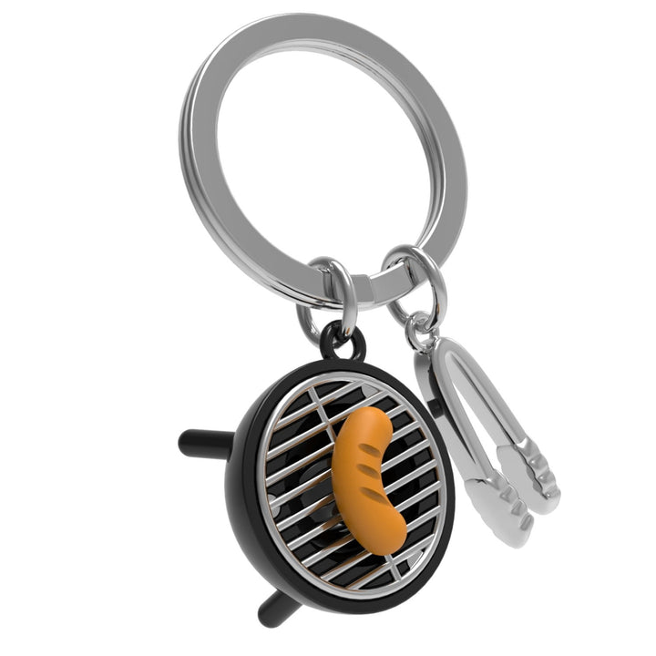 Oli Olsen BBQ keyring featuring a miniature barbecue grill design, made by Cornucopia Home and Gift.