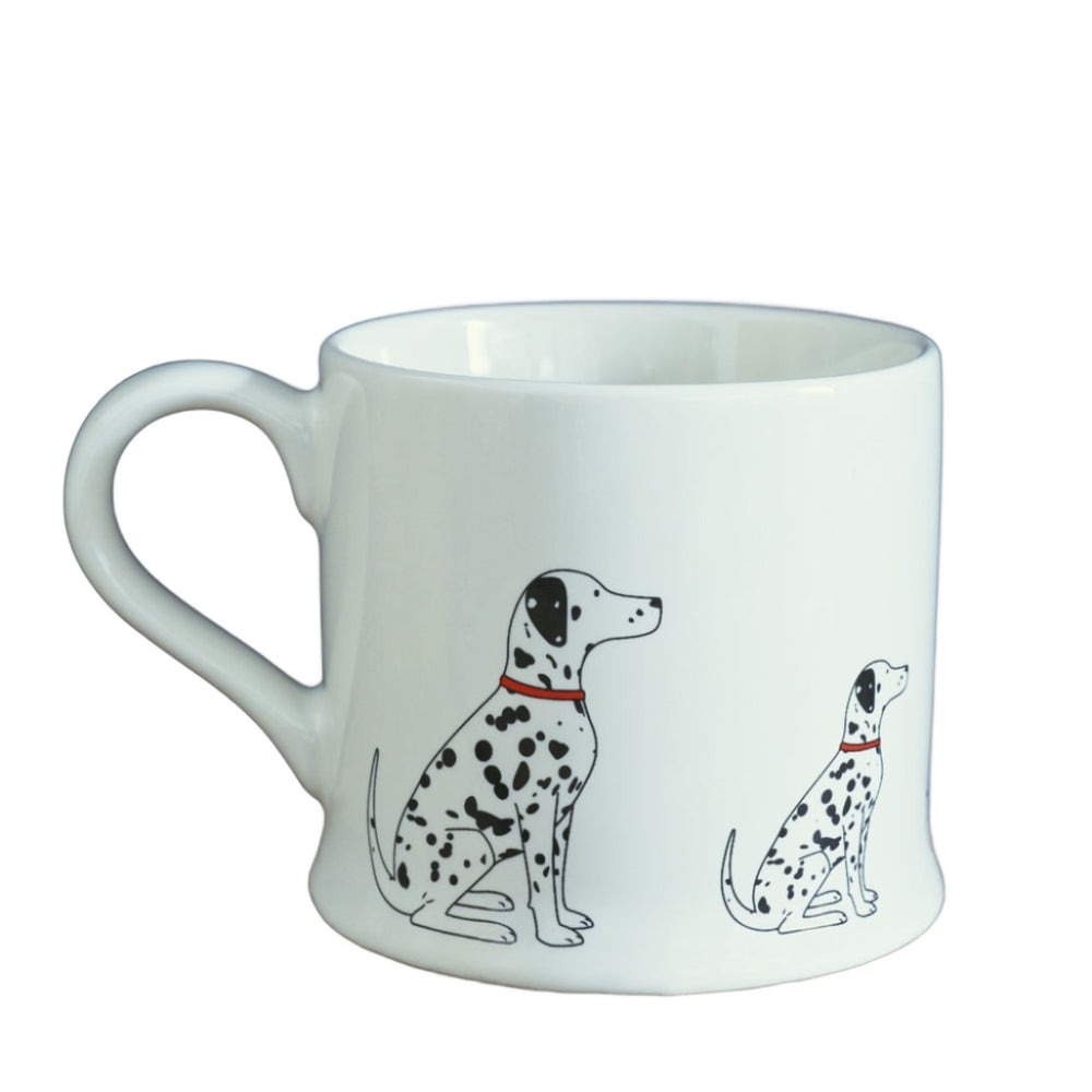Dalmatian dog mug featuring a sweet William design from Cornucopia Worcester, with a white ceramic finish and detailed Dalmatian print.