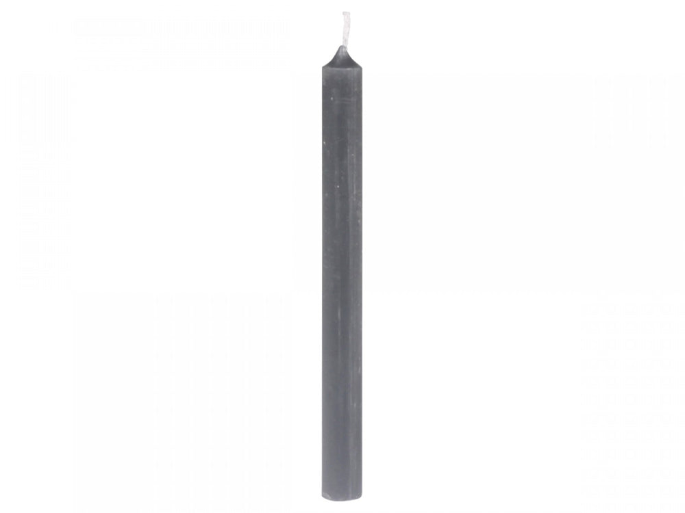 Chic Antique coal-colored taper candle from Cornucopia Home and Gift, tall and slender with a smooth wax finish.