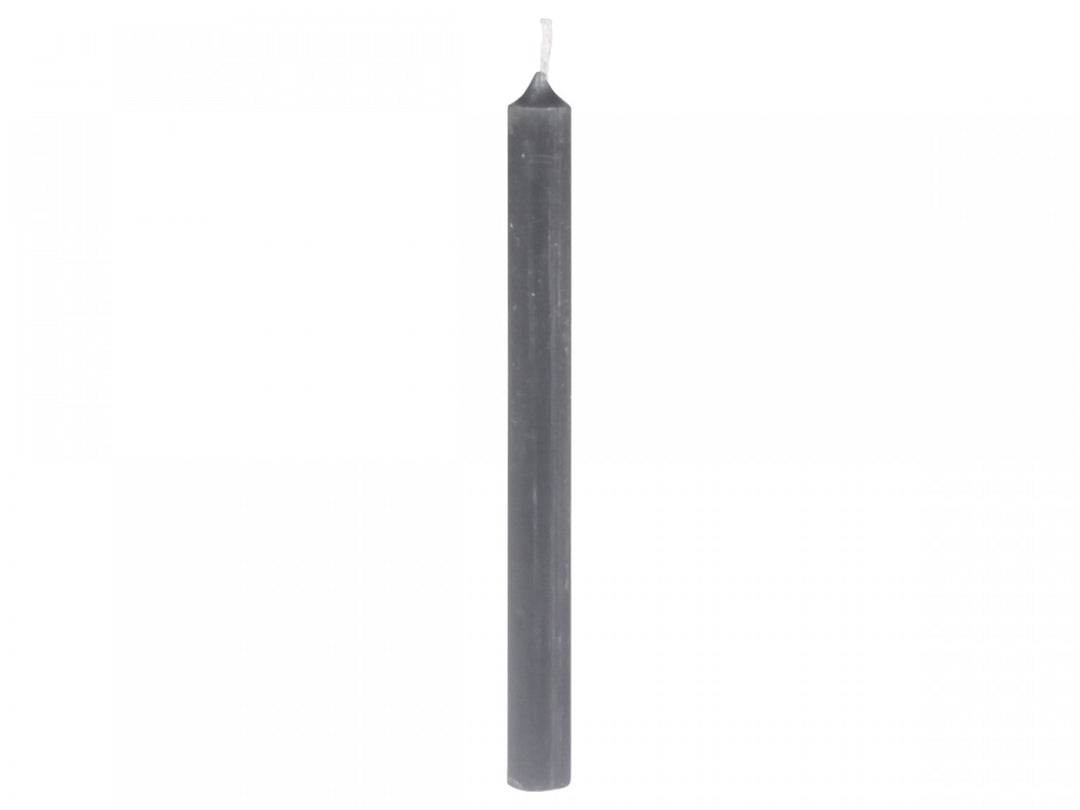 Chic Antique coal-colored taper candle from Cornucopia Home and Gift, tall and slender with a smooth wax finish.