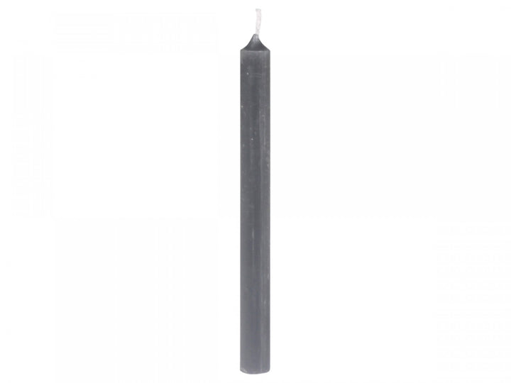 Chic Antique coal-colored taper candle from Cornucopia Home and Gift, tall and slender with a smooth wax finish.