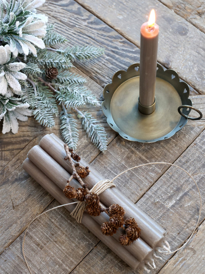 Chic Antique linen dinner candle in a neutral tone, elegantly designed for sophisticated table settings