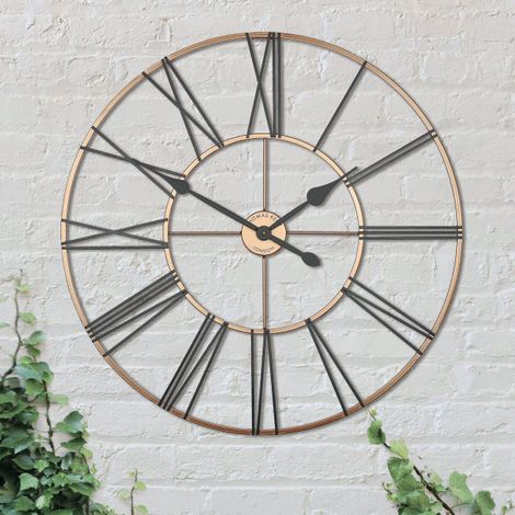 Copper 32-inch Summer House Wall Clock by Cornucopia Home and Gift, featuring a stylish design with bold numerals and vintage appeal.