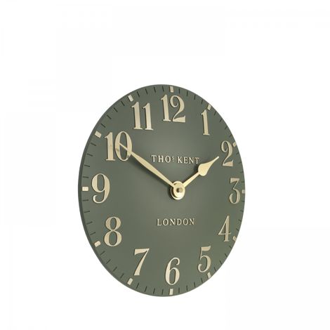 Lichen green 12-foot Arabic wall clock by Cornucopia Home and Gift, featuring bold Arabic numerals and decorative design.