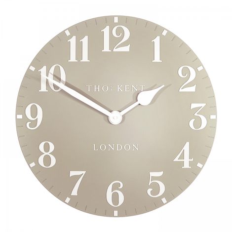 20-inch Arabic wall clock with sand-colored face and black numerals, decorative art piece by Cornucopia Home and Gift.