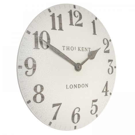 20-inch outdoor Arabic wall clock with crackle finish, decorative art piece by Cornucopia Home and Gift, suitable for garden or patio.