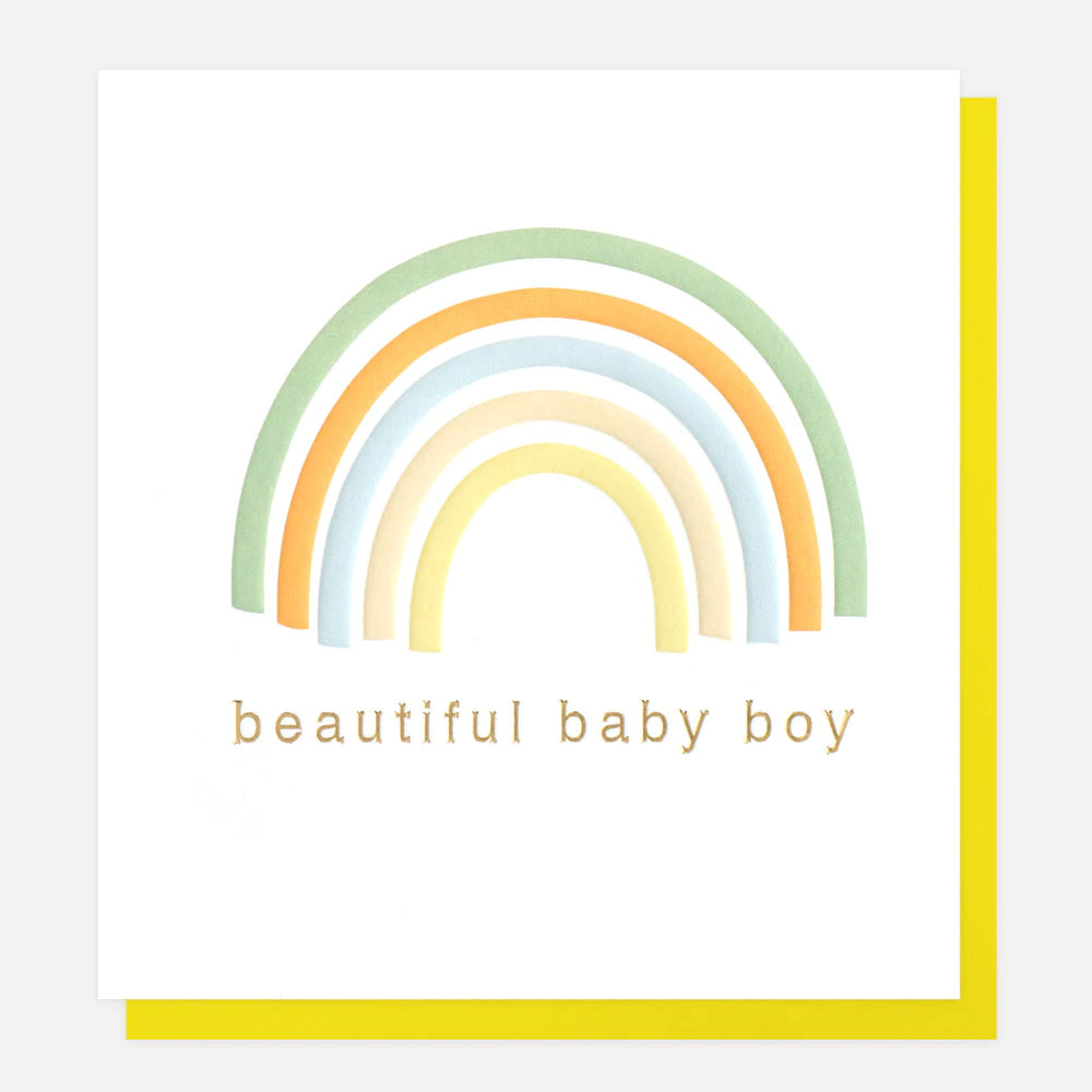 Caroline Gardner rainbow card for baby boy featuring colorful rainbow design, ideal for baby greeting or gift card.