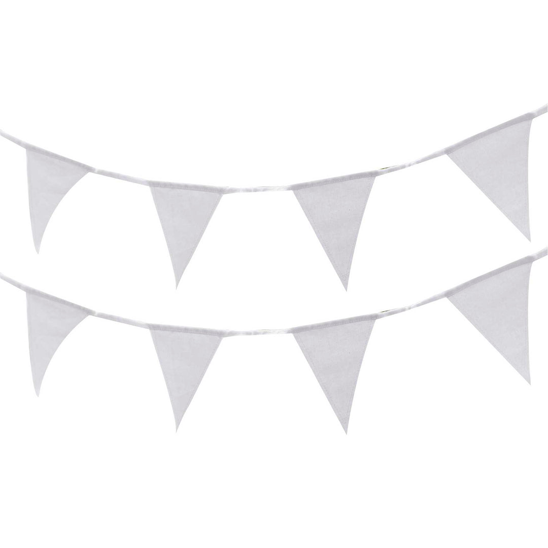 White fabric bunting by Ginger Ray featuring hanging triangular flags, perfect for festive or decorative occasions.