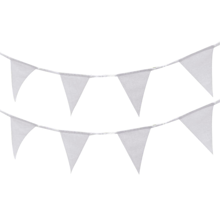 White fabric bunting by Ginger Ray featuring hanging triangular flags, perfect for festive or decorative occasions.
