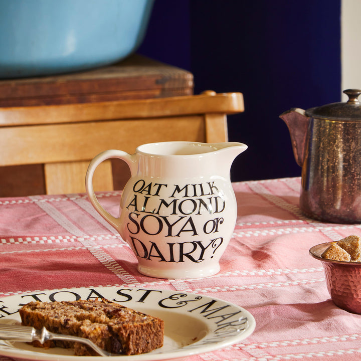 Emma Bridgewater Black Toast oat, soya or dairy half pint ceramic jug with black toast pattern and classic design.