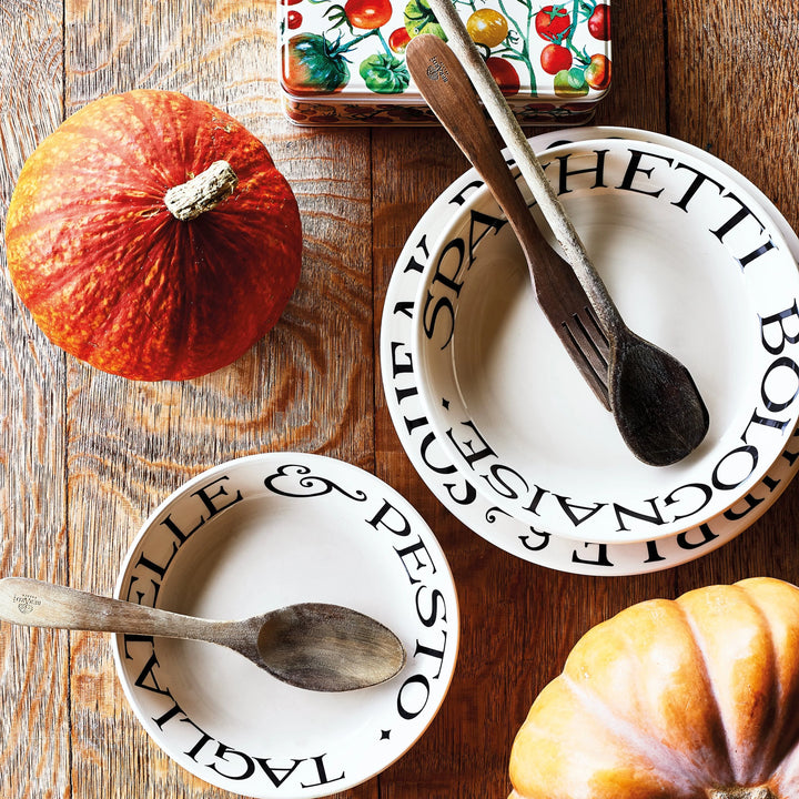 Emma Bridgewater Black Toast medium pasta bowl with black and cream toast pattern, ceramic tableware for pasta serving.