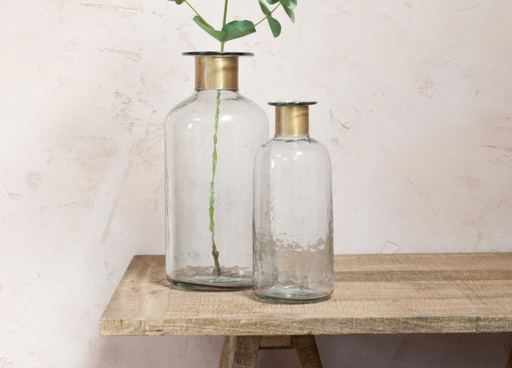 Large Nkuku Chara hammered bottle vase with a textured, artisanal finish, perfect for decorative floral arrangements.