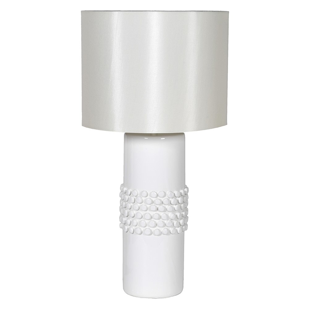 White dotted ceramic table lamp by Coach House from Cornucopia Home and Gift, featuring a classic design and smooth finish.