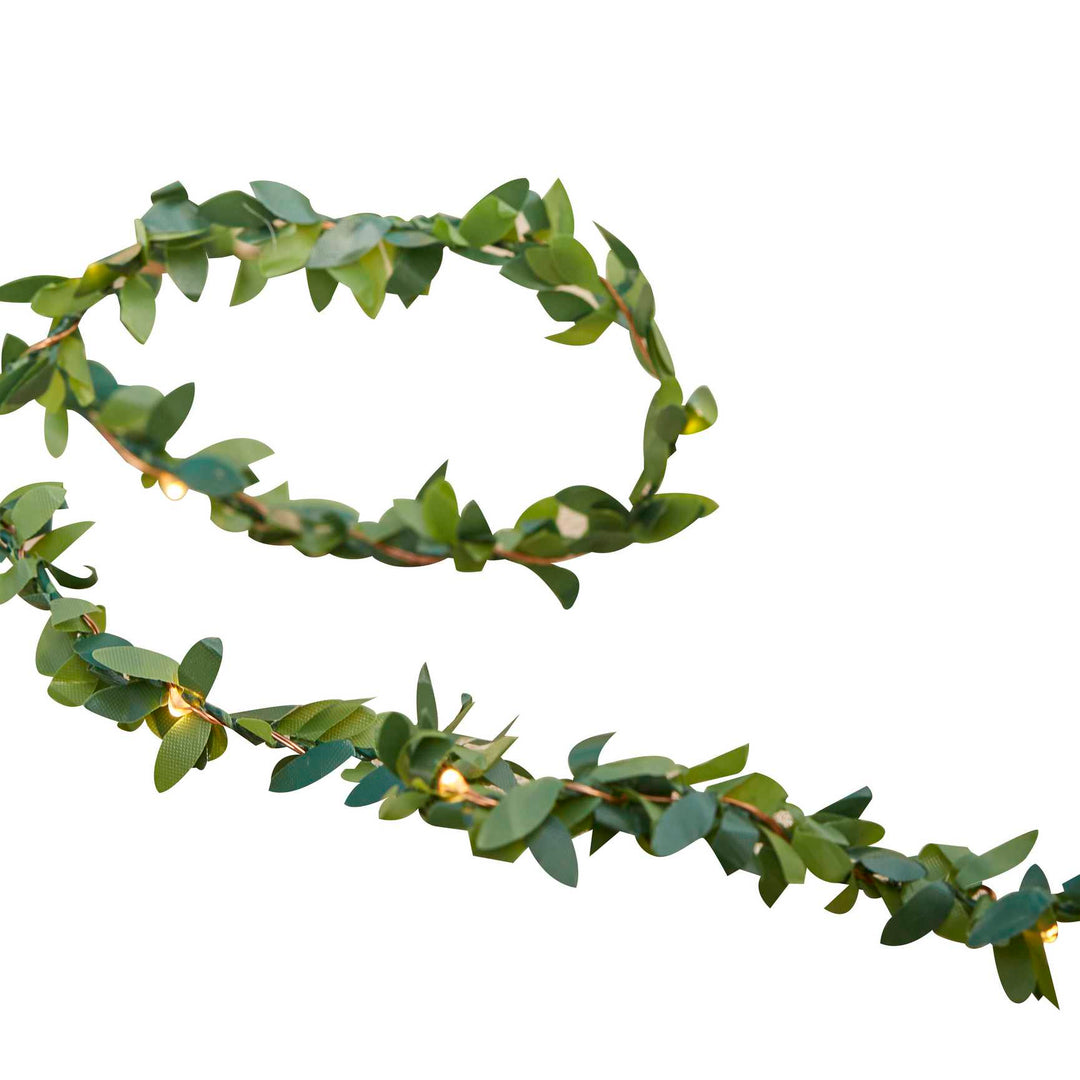 Ginger Ray Foliage String Lights featuring leafy greenery design, perfect for decorative lighting in home or outdoor spaces.