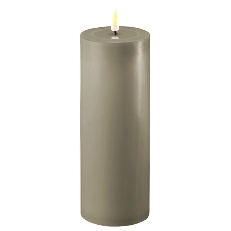 Deluxe Sand LED Candle D 7.5cm by Cornucopia Home and Gift, 20cm tall, with a warm glow and realistic flickering flame.