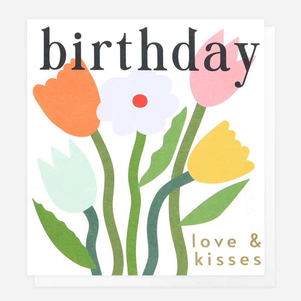Colorful Caroline Gardner birthday card with cheerful floral and script design, perfect for celebrating special occasions.