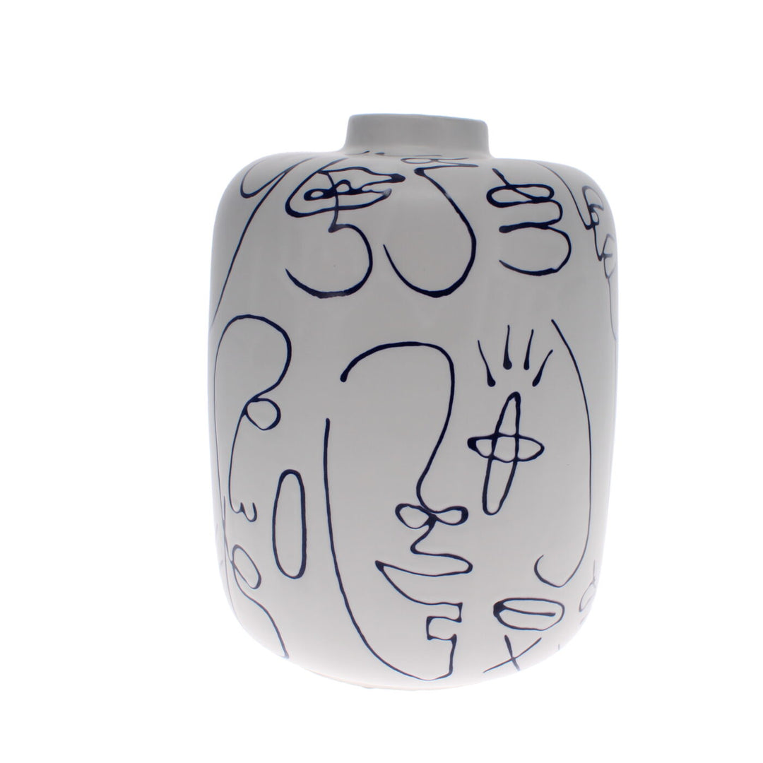 Large Faces Ceramic Vase by Coach House, featuring a bold face design in glazed ceramic, ideal for modern home decor.