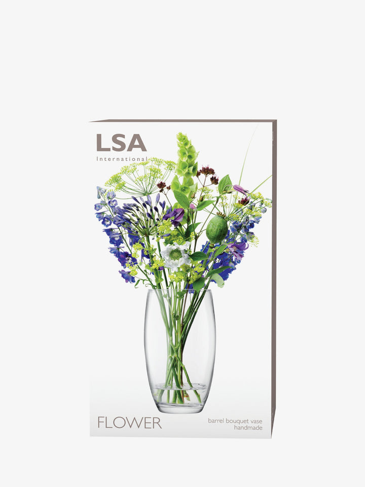 Clear flower garden bouquet vase by LSA International, 25cm tall, showcasing an elegant design with fresh flowers.