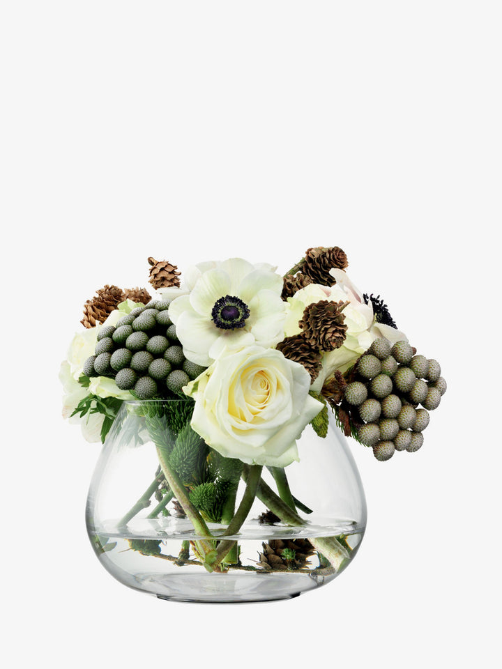 LSA International flower table arrangement vase, 11.5cm tall, with a clear glass design from Cornucopia Worcester.