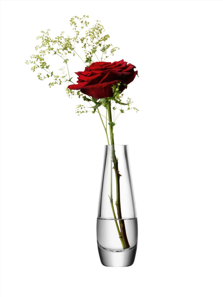 Clear Flower Single Stem Vase by LSA International, 17cm tall, transparent glass with a simple, elegant design.