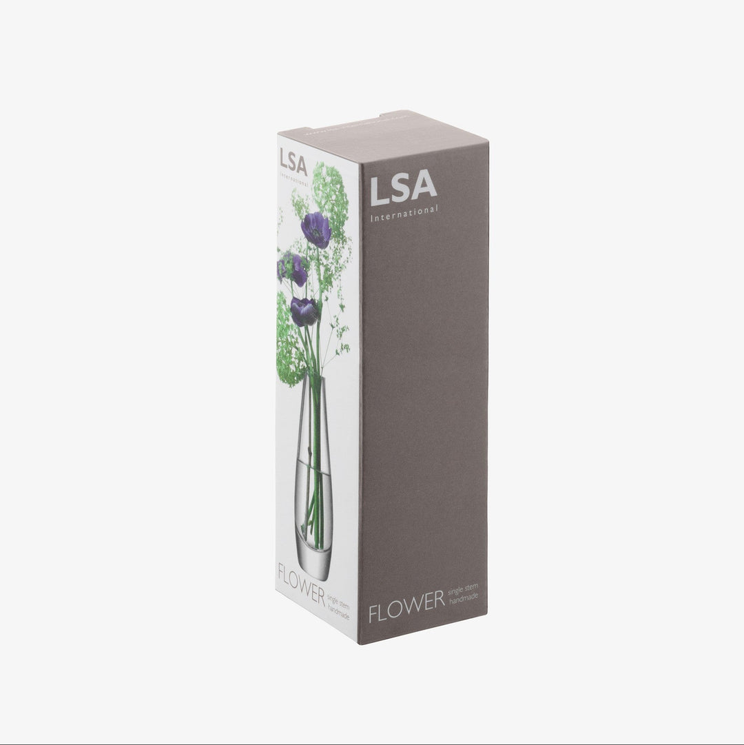Clear flower single stem vase by LSA International, 17cm tall, elegant glass design for floral arrangements.