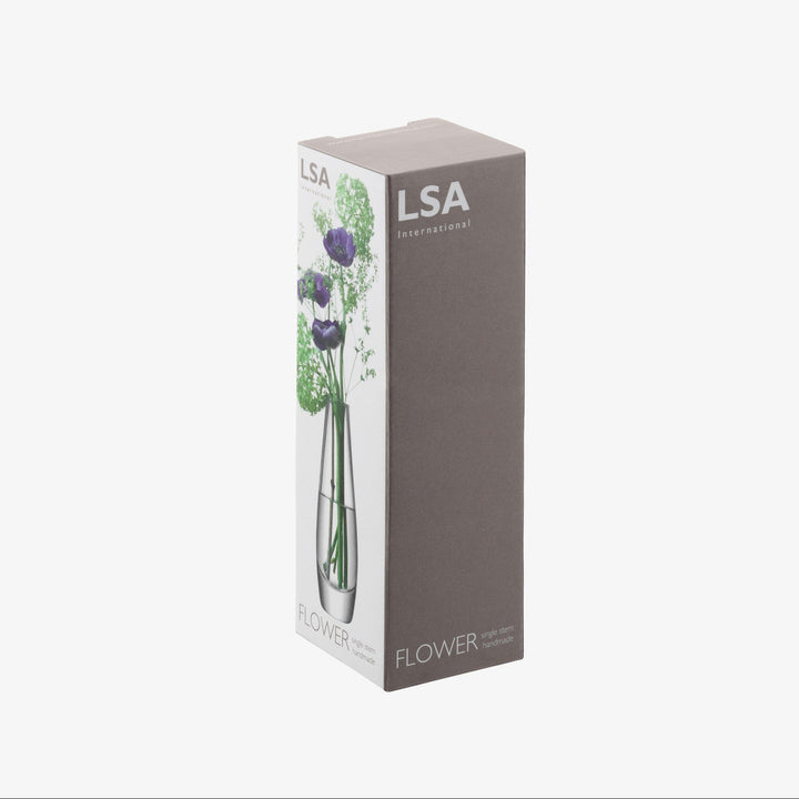 Clear flower single stem vase by LSA International, 17cm tall, elegant glass design for floral arrangements.