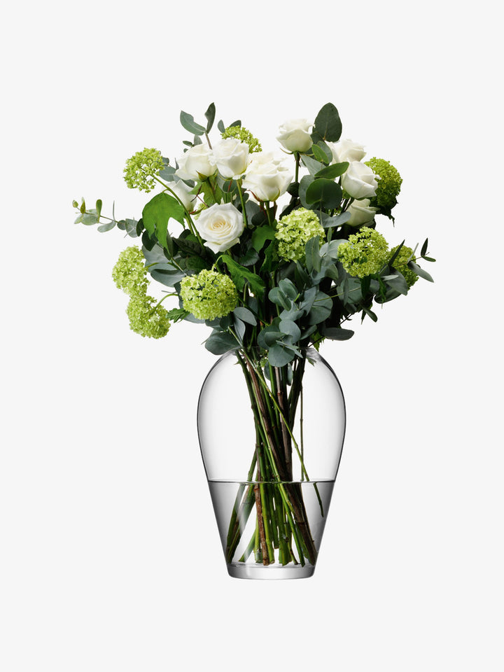 LSA International Flower Grand Bouquet Vase by Cornucopia Worcester, clear glass with a tall, elegant design.