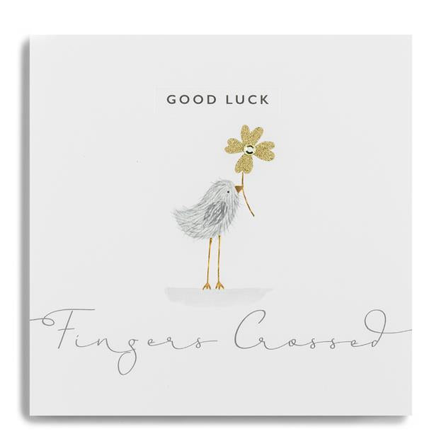 Janie Wilson Good Luck card featuring colorful floral illustrations, ideal for sending well wishes and positive messages.