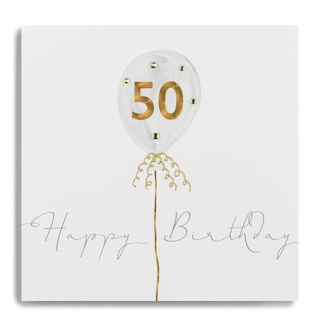 Janie Wilson 50th Happy Birthday balloon from Cornucopia Home and Gift, featuring colorful birthday celebration design.