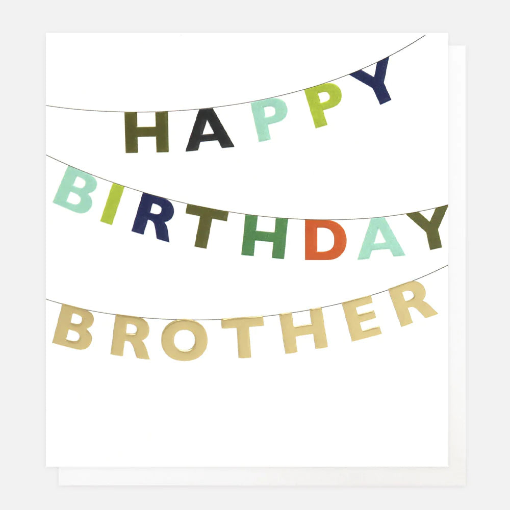 Brother birthday card from Caroline Gardner featuring cheerful birthday message and colorful design, by Cornucopia Worcester.