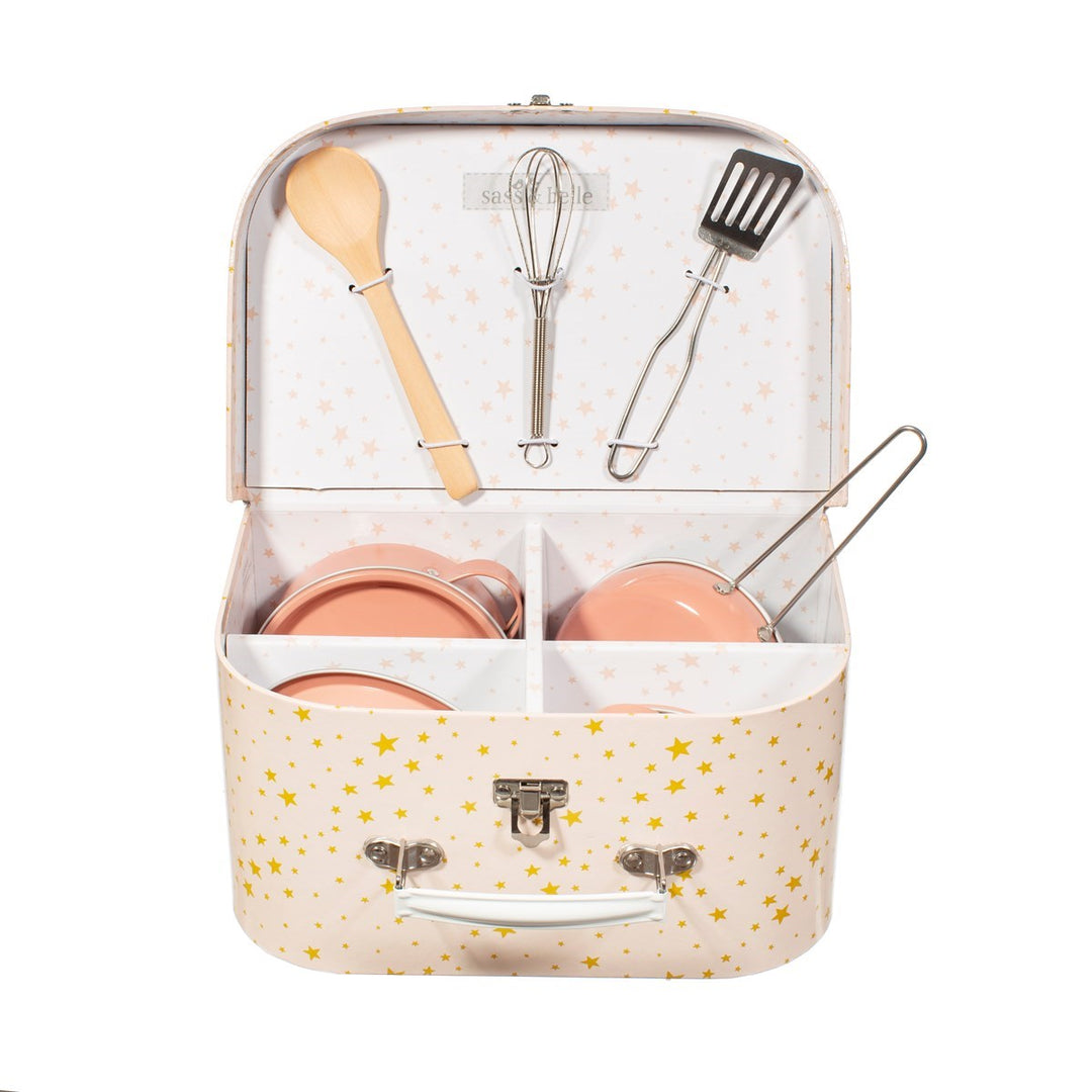 Rex London Scattered Stars Play Cooking Set with colorful utensils and star-shaped accessories for imaginative pretend play.