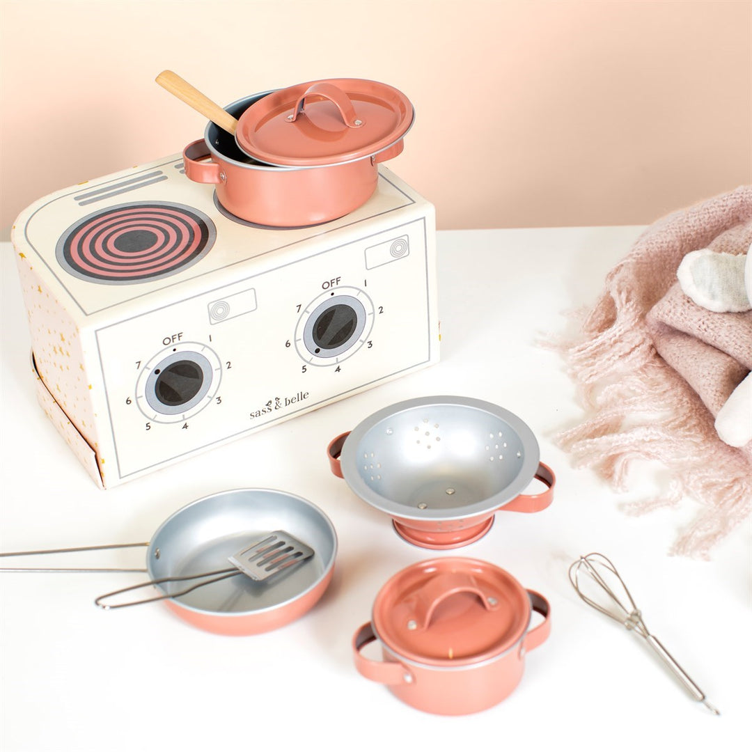 Cornucopia Worcester Scattered Stars Play Cooking Set by Rex London, featuring colorful toy kitchen utensils and accessories for kids.